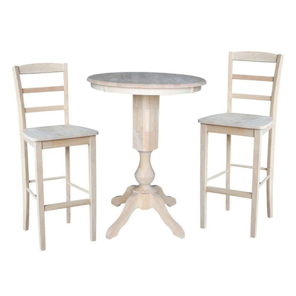 International Concepts (Set of 3 Pcs) - 30in Round Pedestal Bar Height Table with 2 Madrid Bar Height Stools - K-30RT-11P-2-S403-2 veiw 1