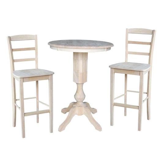 International Concepts (Set of 3 Pcs) - 30in Round Pedestal Bar Height Table with 2 Madrid Bar Height Stools - K-30RT-11P-2-S403-2 veiw 1