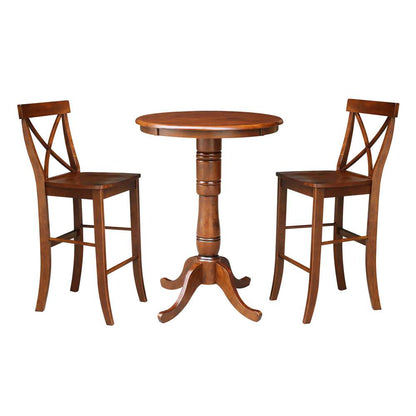 International Concepts (Set of 3 Pcs) - 30in Round Pedestal Bar Height Table with 2 RTA Bar Height Stools in Espresso Finish - K581-30RT-6B-S6133-2 veiw 1