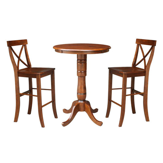 International Concepts (Set of 3 Pcs) - 30in Round Pedestal Bar Height Table with 2 RTA Bar Height Stools in Espresso Finish - K581-30RT-6B-S6133-2 veiw 1