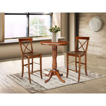 International Concepts (Set of 3 Pcs) - 30in Round Pedestal Bar Height Table with 2 RTA Bar Height Stools in Espresso Finish - K581-30RT-6B-S6133-2 veiw 2