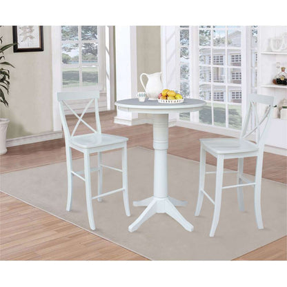 International Concepts (Set of 3 Pcs) - 30in Round Pedestal Bar Height Table with 2 X-Back Bar Height Stools in White Finish - K08-30RT-27B-S6133 veiw 2