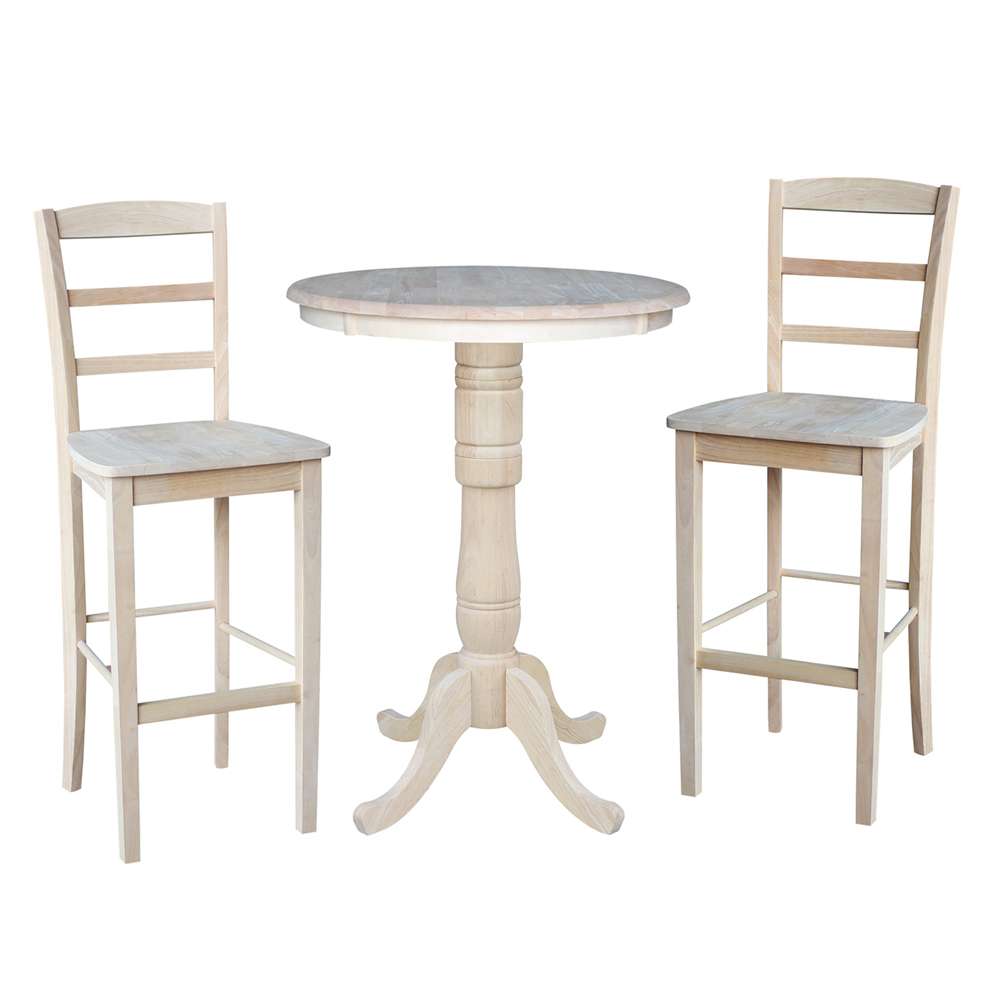 International Concepts (Set of 3 Pcs) - 30in Round Pedestal Bar Height Table with 2 Madrid Bar Height Stools - K-30RT-6B-2-S403-2 veiw 1