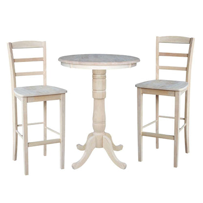 International Concepts (Set of 3 Pcs) - 30in Round Pedestal Bar Height Table with 2 Madrid Bar Height Stools - K-30RT-6B-2-S403-2 veiw 1