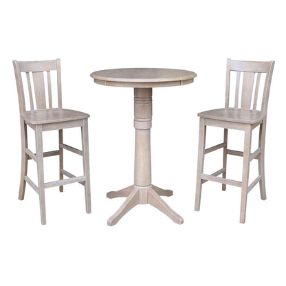 International Concepts (Set of 3 Pcs) - 30in Round Pedestal Bar Height Table with 2 San Remo Bar Height Stools in Washed Gray Taupe Finish - K09-30RT-27B-6B-2-S103-2 veiw 1
