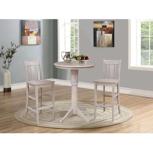 International Concepts (Set of 3 Pcs) - 30in Round Pedestal Bar Height Table with 2 San Remo Bar Height Stools in Washed Gray Taupe Finish - K09-30RT-27B-6B-2-S103-2 veiw 2
