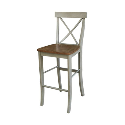 International Concepts (Set of 3 Pcs) - 30in Round Pedestal Bar Height Table with 2 X-Back Bar Height Stools in Hickory/Stone Finish - K41-30RT-27B-S6133-2 veiw 3