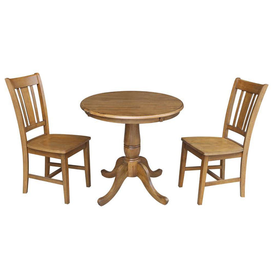 International Concepts (Set of 3 Pcs) - 30in Round Pedestal Dining Table with 2 RTA Chairs in Pecan Finish - K59-30RT-C10-2 veiw 1