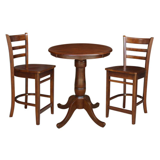 International Concepts (Set of 3 Pcs) - 30in Round Pedestal Gathering Height Table with 2 RTA Counter Height Stools in Espresso Finish - K581-30RT-S6172-2 veiw 1