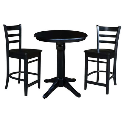 International Concepts (Set of 3 Pcs) - 30in Round Pedestal Gathering Height Table with 2 Counter Height Stools in Black Finish - K46-30RT-27B-S6172-2 veiw 1