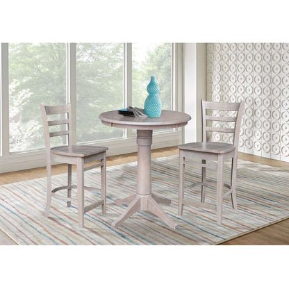 International Concepts (Set of 3 Pcs) - 30in Round Pedestal Gathering Height Table with 2 Counter Height Stools in Washed Gray Taupe Finish - K09-30RT-27B-S6172-2 veiw 2