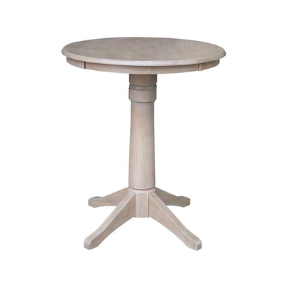 International Concepts (Set of 3 Pcs) - 30in Round Pedestal Gathering Height Table with 2 Counter Height Stools in Washed Gray Taupe Finish - K09-30RT-27B-S6172-2 veiw 4