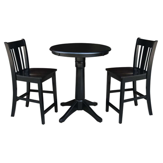 International Concepts (Set of 3 Pcs) - 30in Round Pedestal Gathering Height Table with 2 San Remo Counter Height Stools in Black Finish - K46-30RT-27B-S102-2 veiw 1