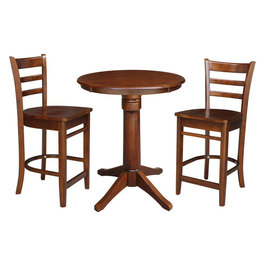 International Concepts (Set of 3 Pcs) - 30in Round Pedestal Table with 2 RTA Counter Height Stools in Espresso Finish - K581-30RT-27-S6172-2 veiw 1