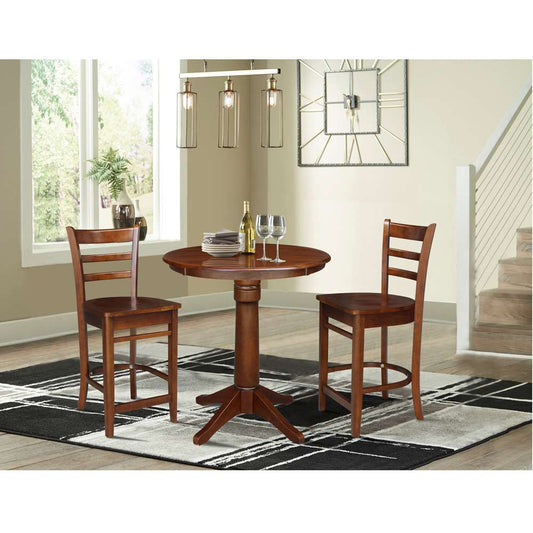 International Concepts (Set of 3 Pcs) - 30in Round Pedestal Table with 2 RTA Counter Height Stools in Espresso Finish - K581-30RT-27-S6172-2 veiw 2