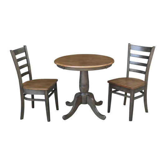 International Concepts (Set of 3 Pcs) -30in Round Top Ped Table with 2 Emily Chairs in Hickory/Washed Coal Finish - K45-30RT-C617P veiw 1