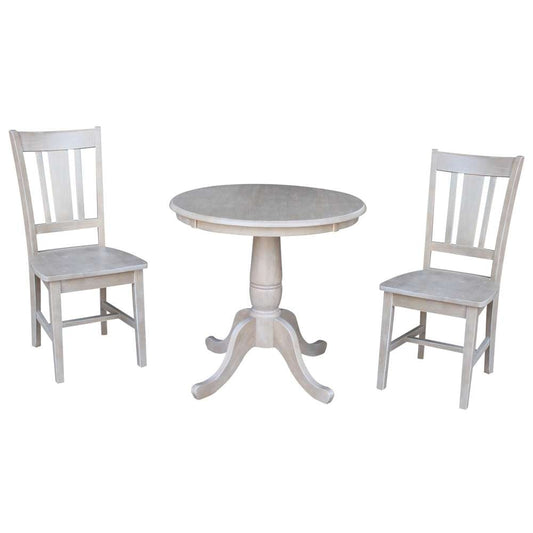 International Concepts (Set of 3 Pcs) -30in Round Top Ped Table with 2 San Remo Chairs in Washed Gray Taupe Finish - K09-30RT-C10-2 veiw 1