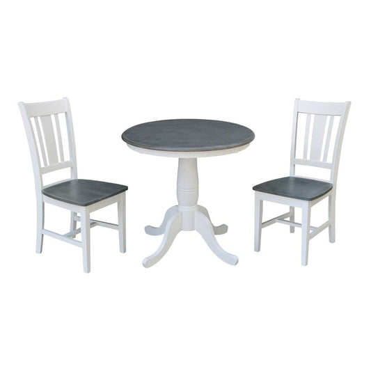 International Concepts (Set of 3 Pcs) -30in Round Top Ped Table with 2 San Remo Chairs in White/Heather Gray Finish - K05-30RT-C10-2 veiw 1