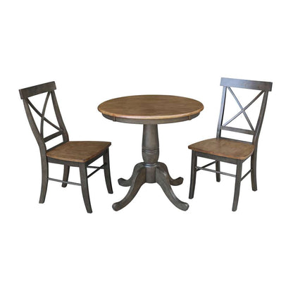 International Concepts (Set of 3 Pcs) -30in Round Top Ped Table with 2 X-Back Chairs in Hickory/Washed Coal Finish - K45-30RT-C613-2 veiw 1