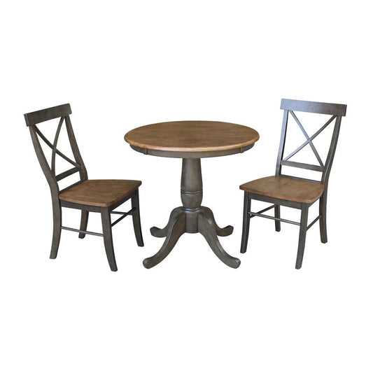 International Concepts (Set of 3 Pcs) -30in Round Top Ped Table with 2 X-Back Chairs in Hickory/Washed Coal Finish - K45-30RT-C613-2 veiw 1
