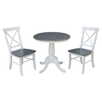 International Concepts (Set of 3 Pcs) -30in Round Top Ped Table with 2 X-Back Chairs in White/Heather Gray Finish - K05-30RT-C613-2 veiw 1