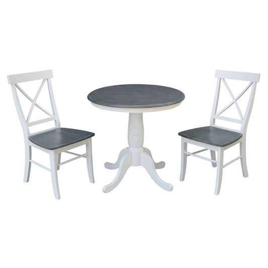 International Concepts (Set of 3 Pcs) -30in Round Top Ped Table with 2 X-Back Chairs in White/Heather Gray Finish - K05-30RT-C613-2 veiw 1