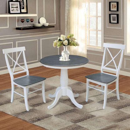 International Concepts (Set of 3 Pcs) -30in Round Top Ped Table with 2 X-Back Chairs in White/Heather Gray Finish - K05-30RT-C613-2 veiw 3