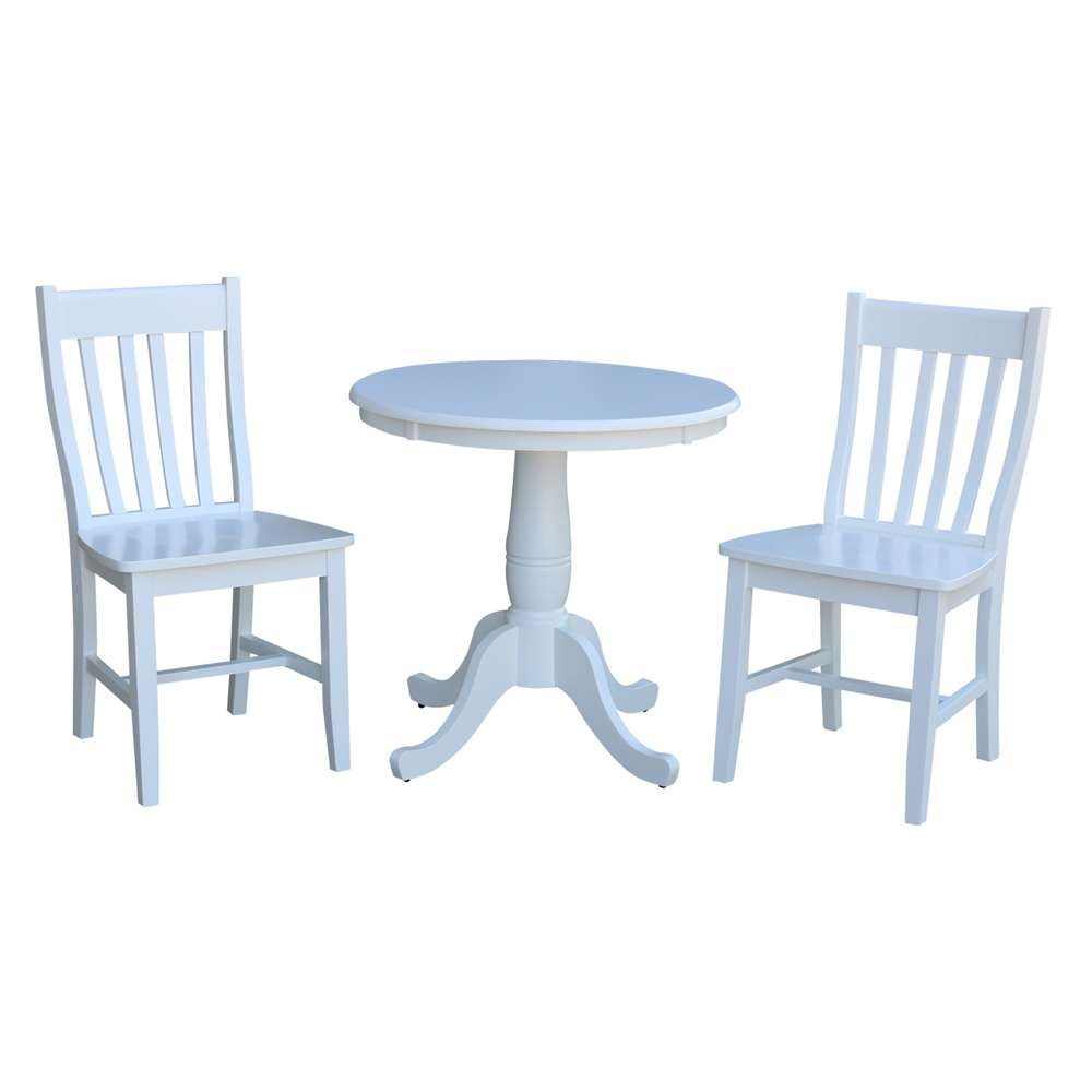 International Concepts (Set of 3 Pcs) -30in Round Top Ped Table with 2 C08-61 Chairs in White Finish - K08-30RT-C61P veiw 1
