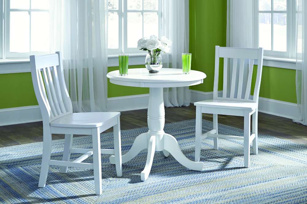 International Concepts (Set of 3 Pcs) -30in Round Top Ped Table with 2 C08-61 Chairs in White Finish - K08-30RT-C61P veiw 2