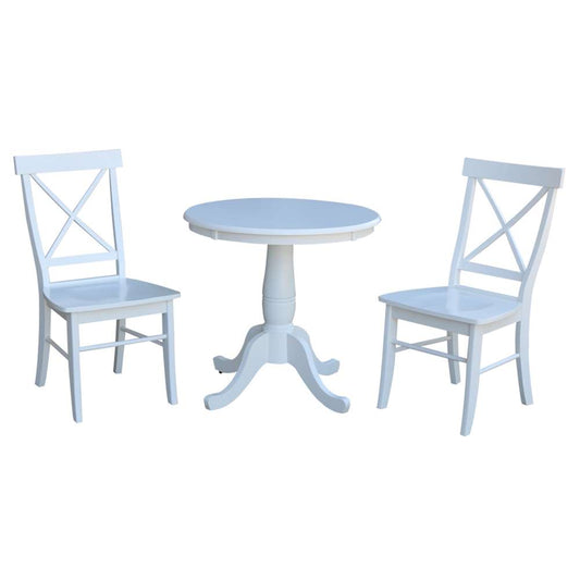 International Concepts (Set of 3 Pcs) -30in Round Top Ped Table with 2 C08-613 Chairs in White Finish - K08-30RT-C613P veiw 1