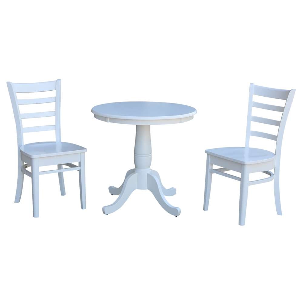 International Concepts (Set of 3 Pcs) -30in Round Top Ped Table with 2 C08-617 Chairs in White Finish - K08-30RT-C617P veiw 1