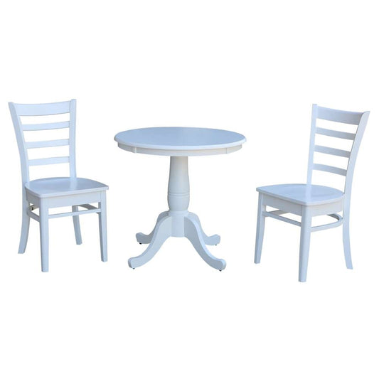 International Concepts (Set of 3 Pcs) -30in Round Top Ped Table with 2 C08-617 Chairs in White Finish - K08-30RT-C617P veiw 1