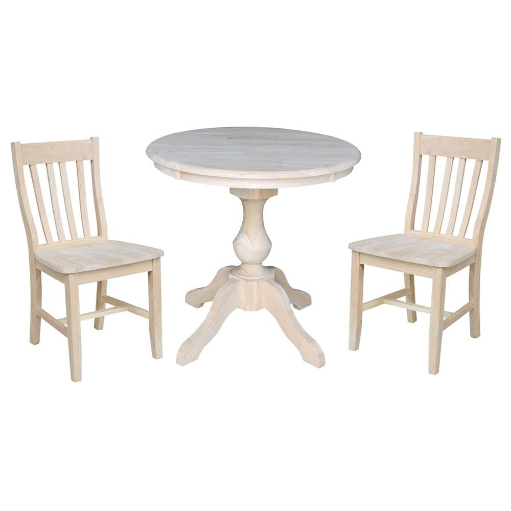 International Concepts (Set of 3 Pcs) -30in Round Top Ped Table with 2 Cafe Chairs - K-30RT-11B-C61-2 veiw 1