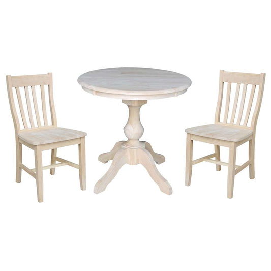 International Concepts (Set of 3 Pcs) -30in Round Top Ped Table with 2 Cafe Chairs - K-30RT-11B-C61-2 veiw 1