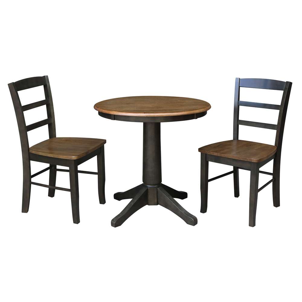 International Concepts (Set of 3 Pcs) -30in Round Top Ped Table with 2 RTA Chairs in Hickory/Washed Coal Finish - K45-30RT-27B-C2-2 veiw 1