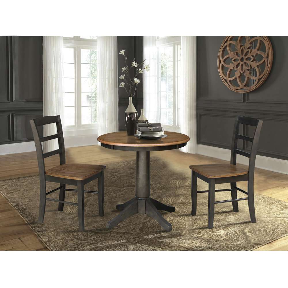 International Concepts (Set of 3 Pcs) -30in Round Top Ped Table with 2 RTA Chairs in Hickory/Washed Coal Finish - K45-30RT-27B-C2-2 veiw 3