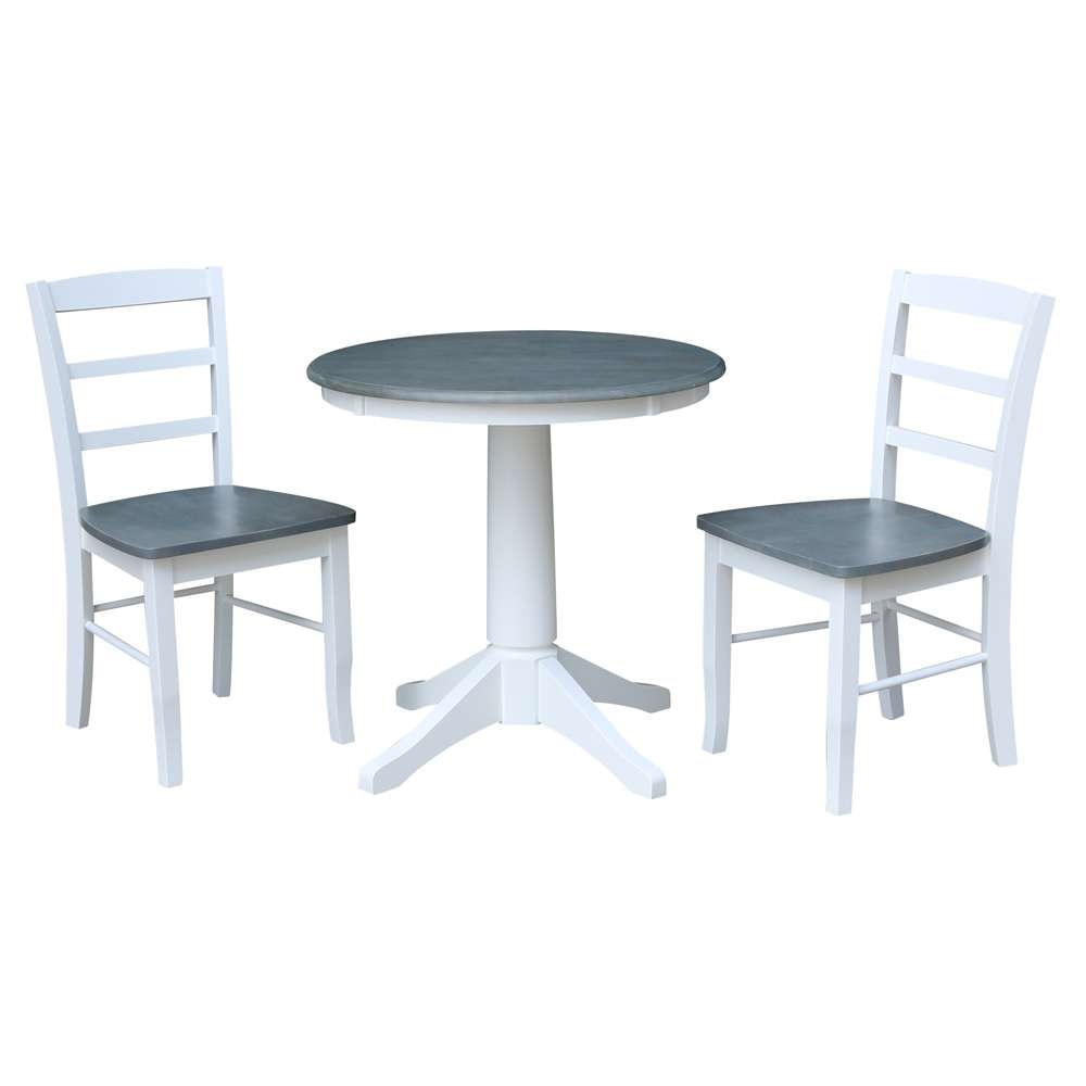 International Concepts (Set of 3 Pcs) -30in Round Top Ped Table with 2 RTA Chairs in White/Heather Gray Finish - K05-30RT-27B-C2-2 veiw 1