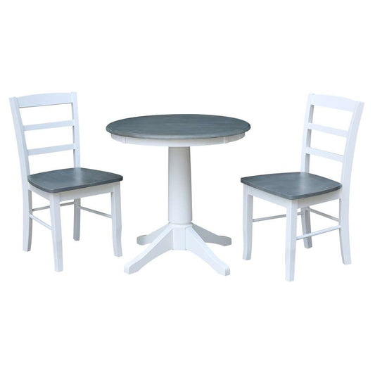International Concepts (Set of 3 Pcs) -30in Round Top Ped Table with 2 RTA Chairs in White/Heather Gray Finish - K05-30RT-27B-C2-2 veiw 1