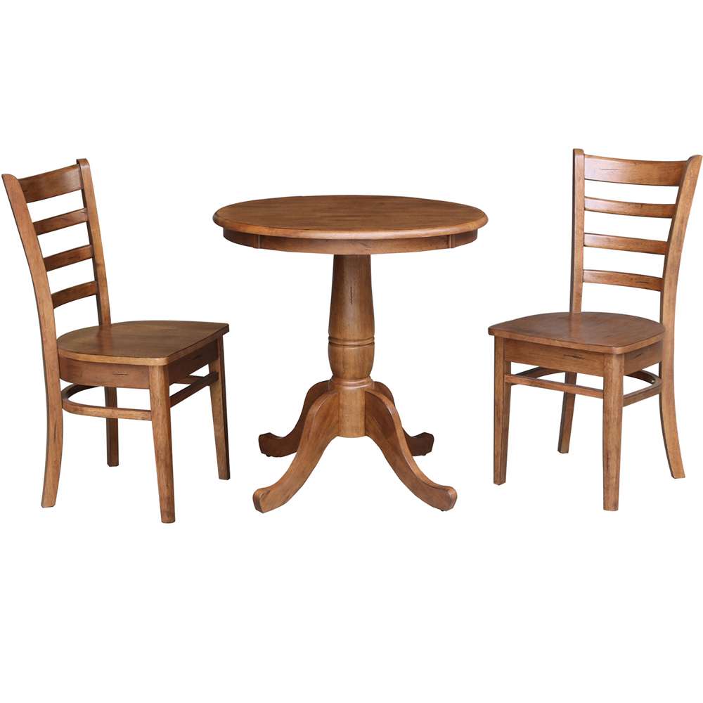 International Concepts (Set of 3 Pcs) -30in Round Top Ped Table with 2 Emily Chairs in Distressed Oak Finish - K42-30RT-C617-2 veiw 1