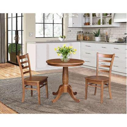 International Concepts (Set of 3 Pcs) -30in Round Top Ped Table with 2 Emily Chairs in Distressed Oak Finish - K42-30RT-C617-2 veiw 3