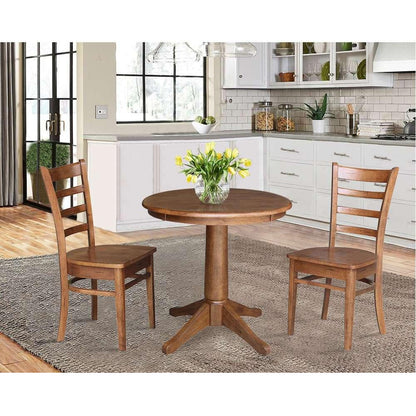 International Concepts (Set of 3 Pcs) -30in Round Top Ped Table with 2 Emily Chairs in Distressed Oak Finish - K42-30RT-27B-C617-2 veiw 3