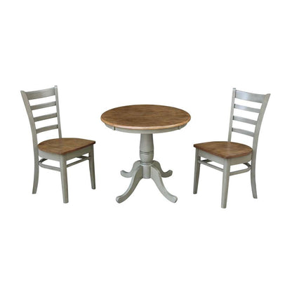 International Concepts (Set of 3 Pcs) -30in Round Top Ped Table with 2 Emily Chairs in Hickory/Stone Finish - K41-30RT-C617P veiw 1