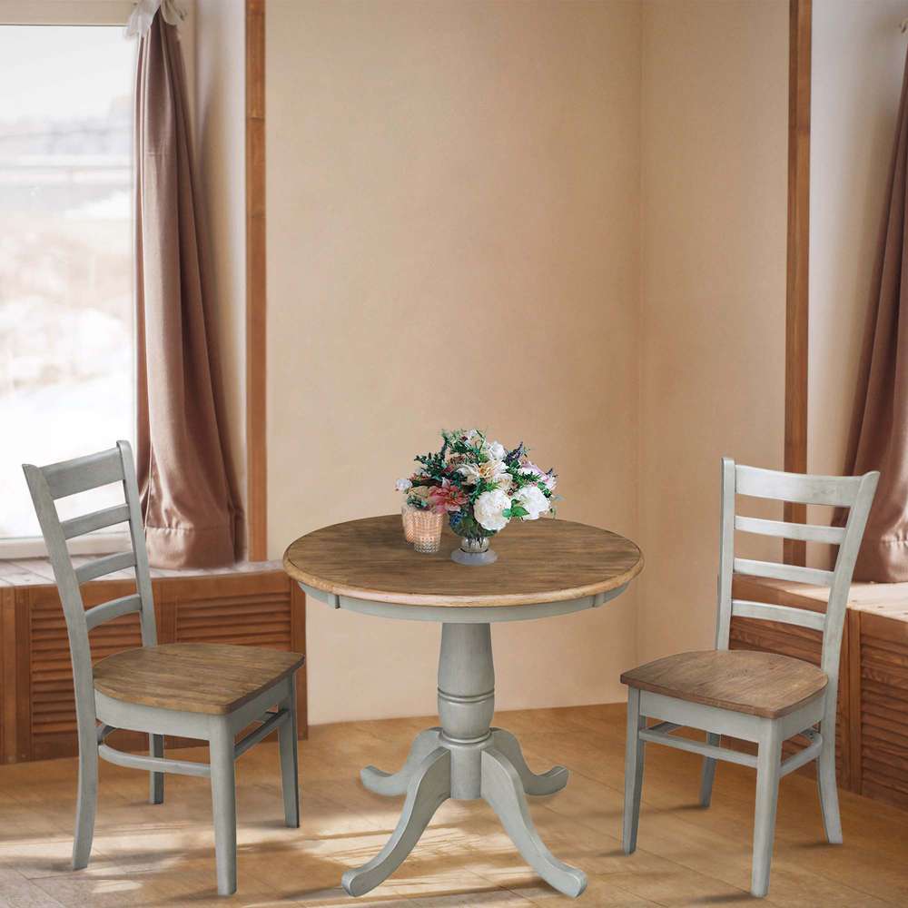 International Concepts (Set of 3 Pcs) -30in Round Top Ped Table with 2 Emily Chairs in Hickory/Stone Finish - K41-30RT-C617P veiw 3