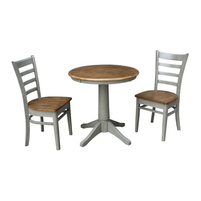 International Concepts (Set of 3 Pcs) -30in Round Top Ped Table with 2 Emily Chairs in Hickory/Stone Finish - K41-30RT-27B-C617P veiw 1