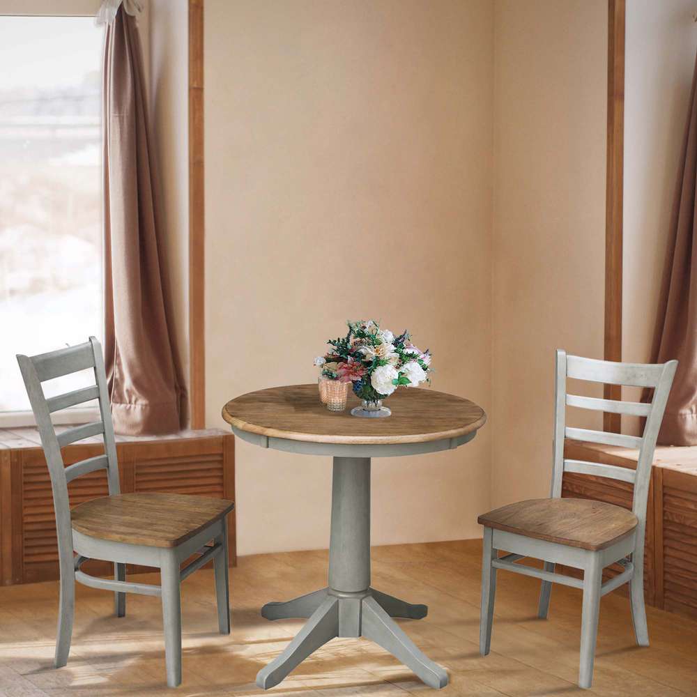 International Concepts (Set of 3 Pcs) -30in Round Top Ped Table with 2 Emily Chairs in Hickory/Stone Finish - K41-30RT-27B-C617P veiw 3
