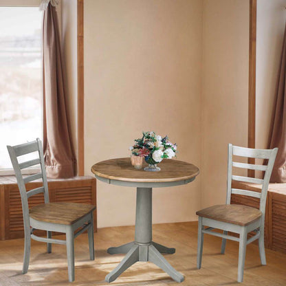 International Concepts (Set of 3 Pcs) -30in Round Top Ped Table with 2 Emily Chairs in Hickory/Stone Finish - K41-30RT-27B-C617P veiw 3