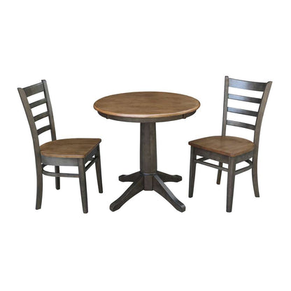 International Concepts (Set of 3 Pcs) -30in Round Top Ped Table with 2 Emily Chairs in Hickory/Washed Coal Finish - K45-30RT-27B-C617P veiw 1