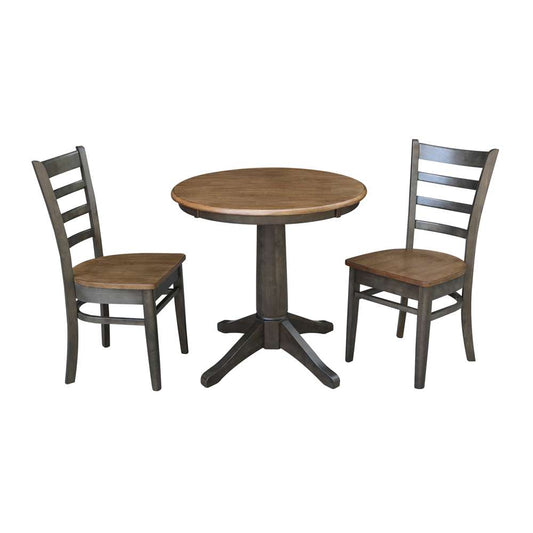 International Concepts (Set of 3 Pcs) -30in Round Top Ped Table with 2 Emily Chairs in Hickory/Washed Coal Finish - K45-30RT-27B-C617P veiw 1