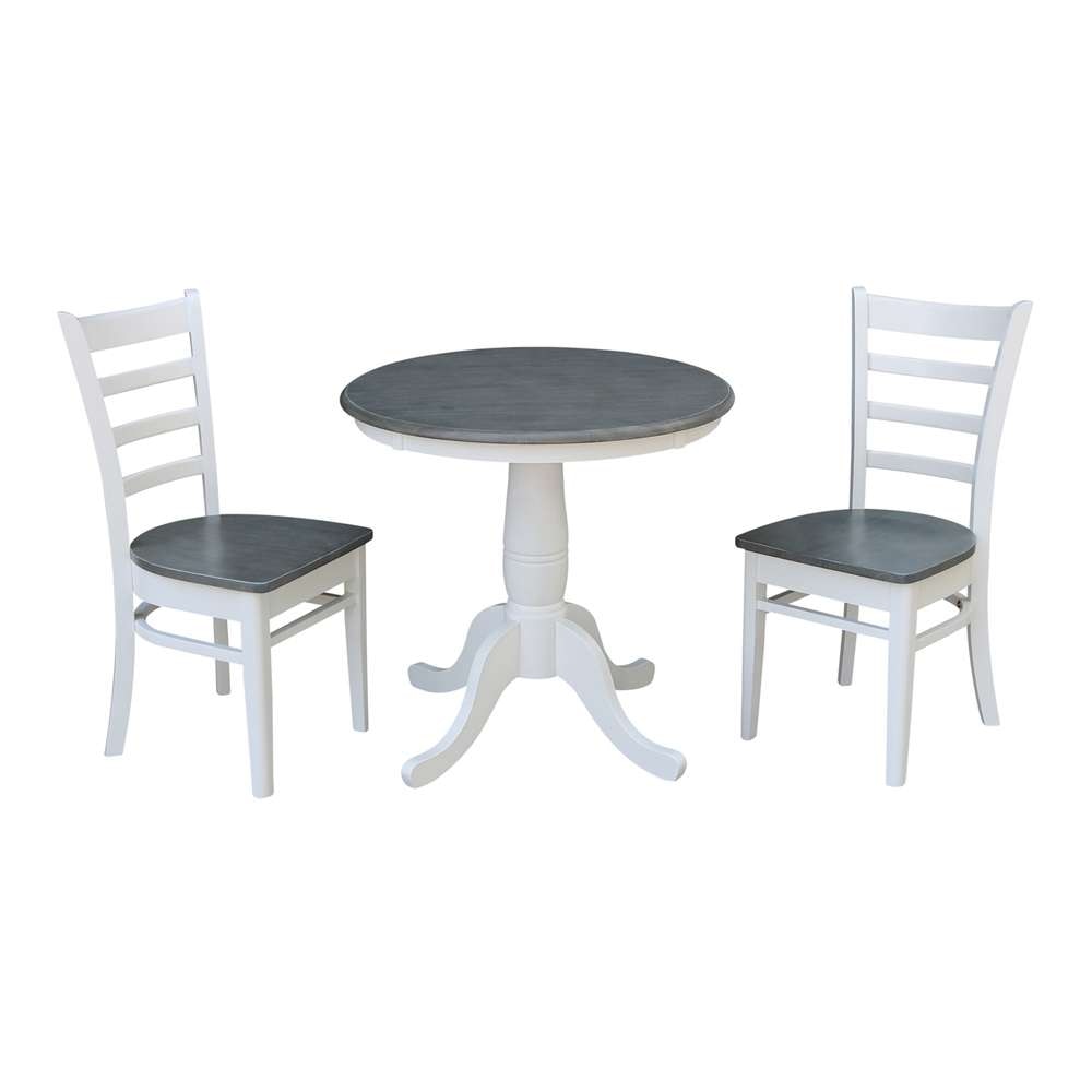 International Concepts (Set of 3 Pcs) -30in Round Top Ped Table with 2 Emily Chairs in White/Heather Gray Finish - K05-30RT-C617P veiw 1