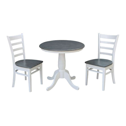 International Concepts (Set of 3 Pcs) -30in Round Top Ped Table with 2 Emily Chairs in White/Heather Gray Finish - K05-30RT-C617P veiw 1